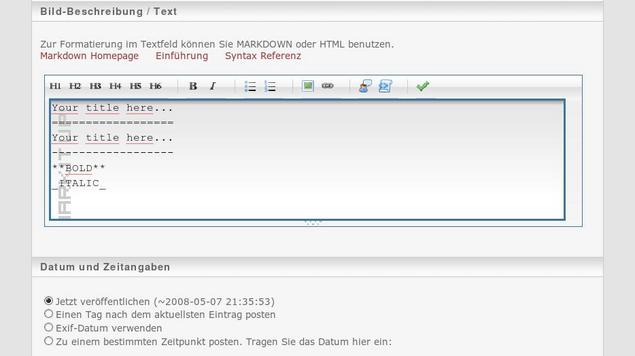 Product picture MarkItUp! extension for pixelpost